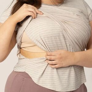 Kindred Bravely Cream Striped Short Sleeve Nursing Tee